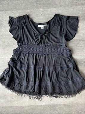 American Eagle Grey Babydoll Top Boho Fairycore